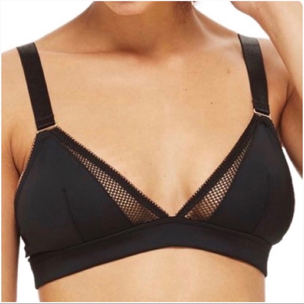 Topshop Fishnet Mesh Panel Black Bralette - 8